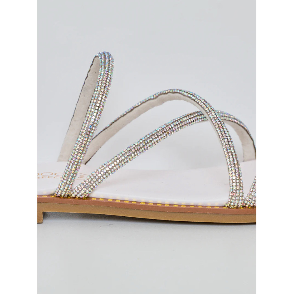 Dalinda champagne satin hot sale rhinestone flat sandals